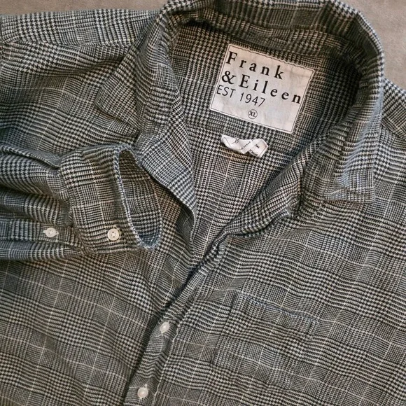 Frank & Eileen relax Button  Shirt Women XL Grey Plaid Glen Check Woven in Italy - Picture 4 of 12